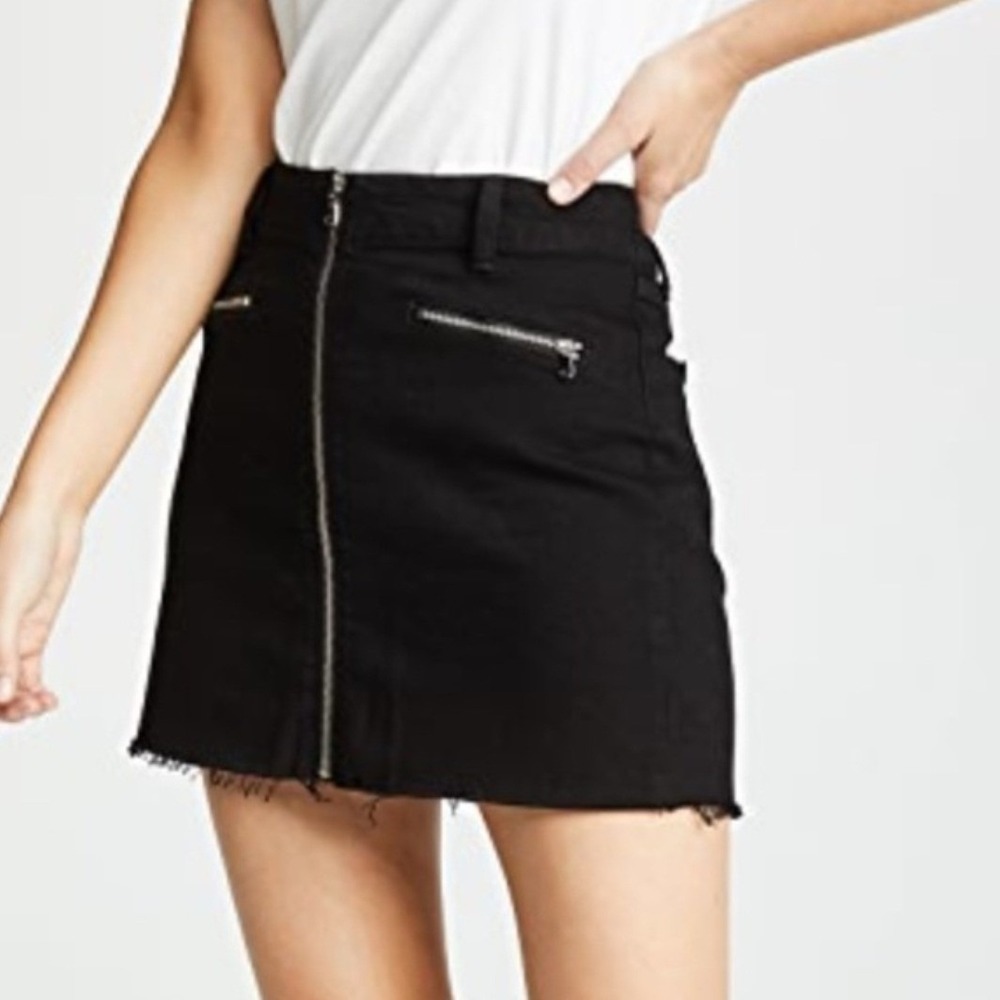 J Brand Moto Skirt Black Denim Front Zip Frayed‎ Hem Mini Skirt Size 26